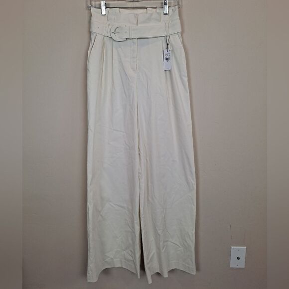Express Wide Leg Super High Rise Paperbag Belted Pant Creamy White NWT - Picture 1 of 9
